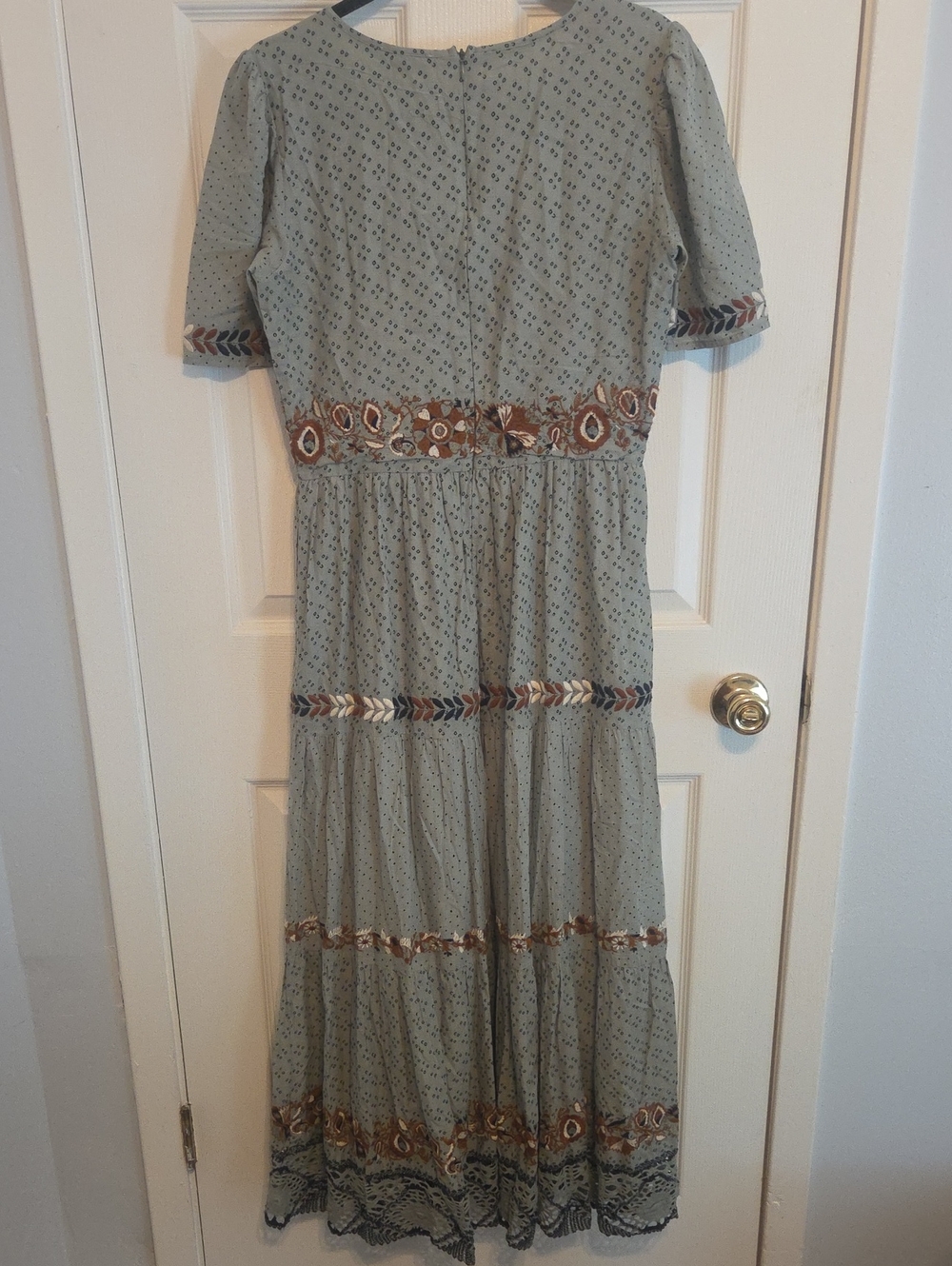 Bohme Spanish Embroidered Lace Dress Short Sleeve Crochet Hem Tiered Boho S - Picture 4 of 5